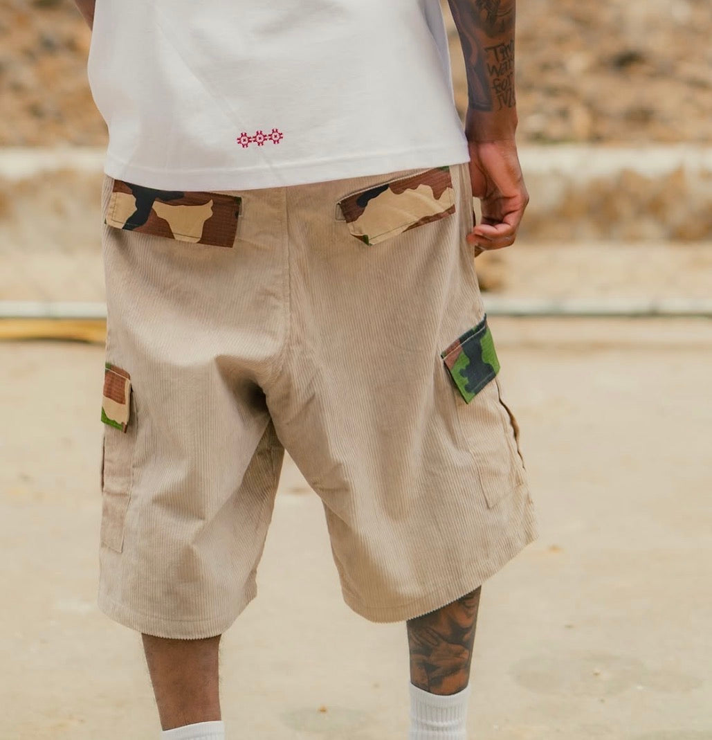 Corduroy Cargo Shorts with Camo Trim