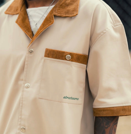 Denim Shirt With Corduroy Trim