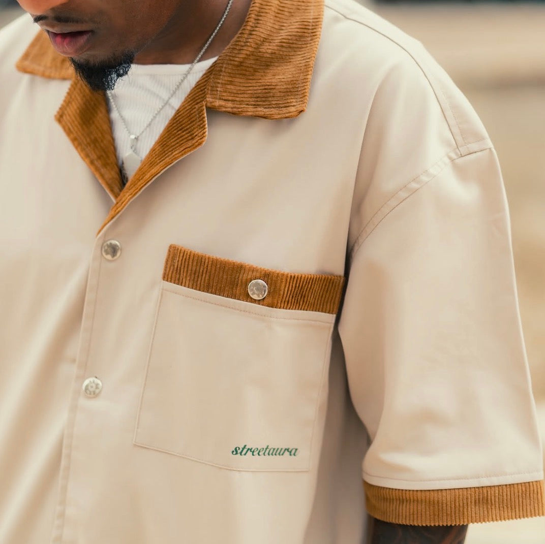 Denim Shirt With Corduroy Trim